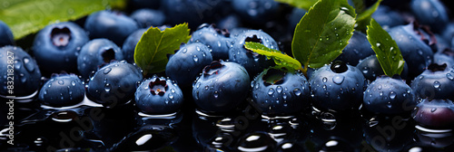 Fresh blueberries banner. Blueberry background. Close-up food photography photo