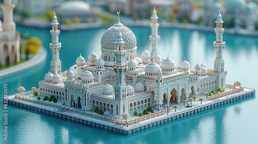 Obraz premium Eid al adha mubarak islamic greeting social media post 3d style white background, generative ai 