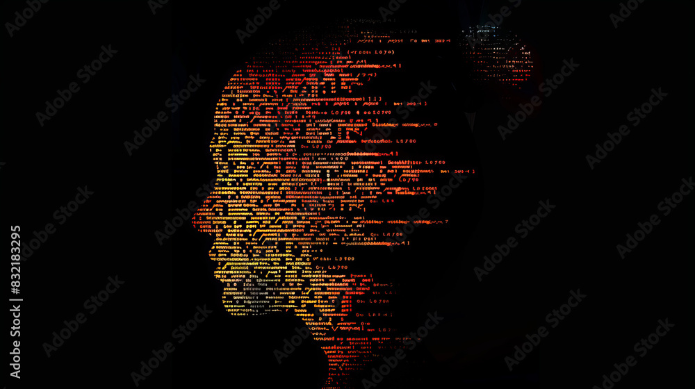 Silhouette of a human with algorithmic code overlay Silhouette of a human with algorithmic code overlay