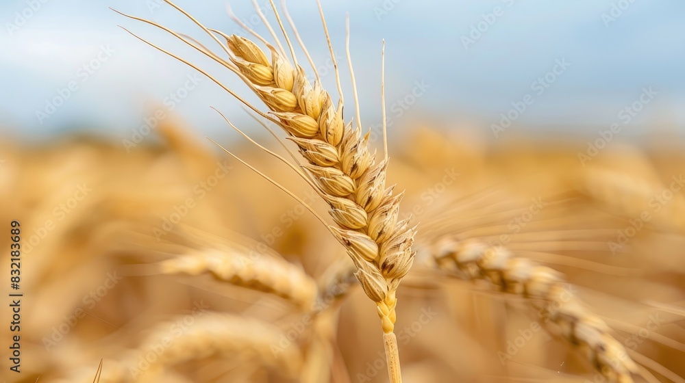 Close up of a yellow wheat spike in a field