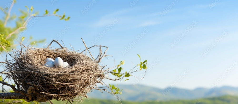 bird nest on the tree. Creative banner. Copyspace image bird nest on the tree. Creative banner. Copyspace image