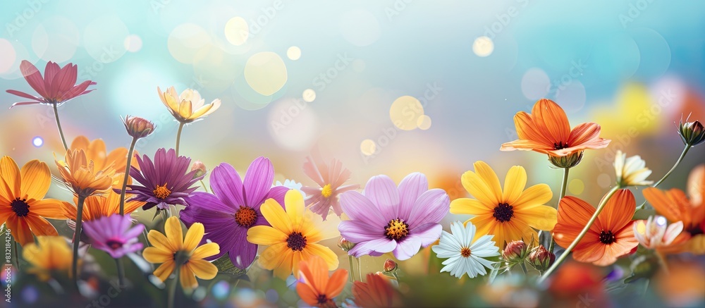 Color flowers on summer day Background abstract. Creative banner. Copyspace image