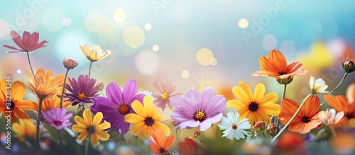 Color flowers on summer day Background abstract. Creative banner. Copyspace image
