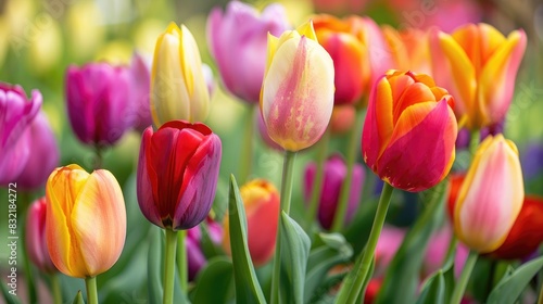 Variety of colors in tulips
