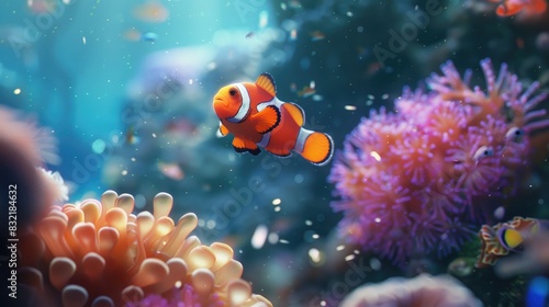 Tropical marine underwater environment featuring a clownfish named Nemo © pngking