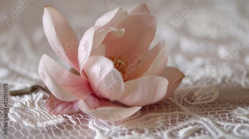 Local name of the strawberry magnolia served on a delicate white lace photo