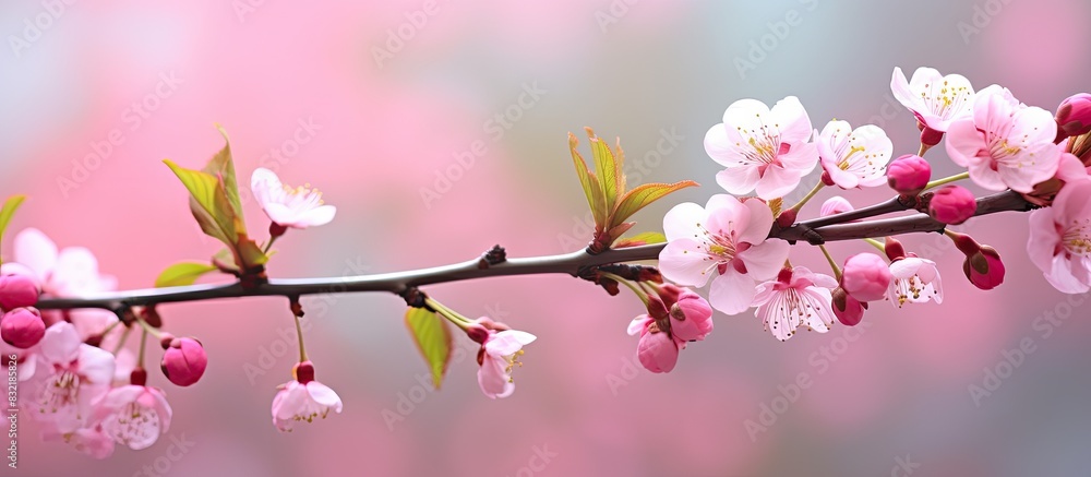 Closeup beautiful sweet pink cherry blossom with green bokeh background Pink Sakura flowers with copy space Closeup beautiful sweet pink cherry blossom with green bokeh background Pink Sakura flowers with copy space