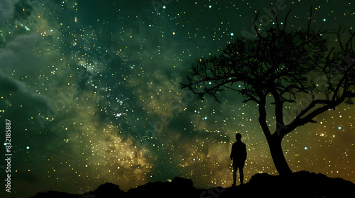 Silhouette of man standing under starry night