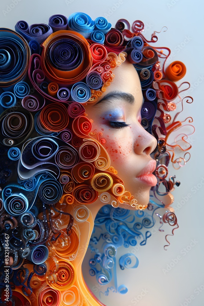 Paper Quilling: Stylish Woman with Makeup and Hairstyle Among Nature's Beauty