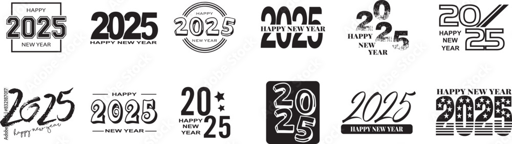 mega pack of 2025 Happy New Year logo text design. mega pack of 2025 Happy New Year logo text design.