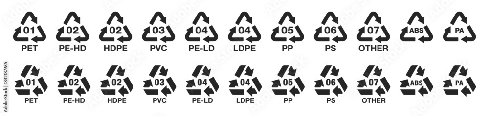 Set of plastic recycle icon collection isolated on a transparent ...