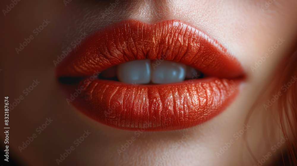 Obraz premium Close-up of perfect Beautiful plump lips on a woman's face.