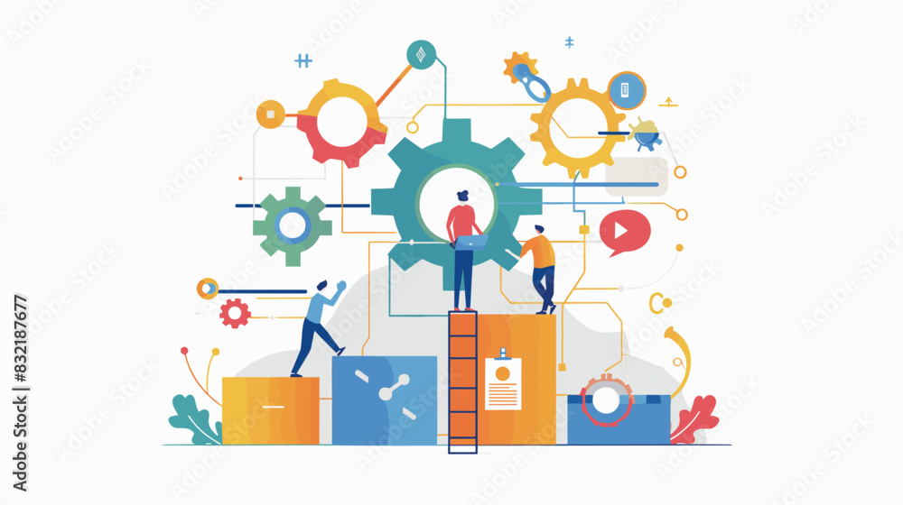 Workflow Automation Tools for Work Task Optimization Tiny Person Concept. Efficiency and Productivity Improvement with Automatic Process Systems Vector Illustration. Effective Work Management.

