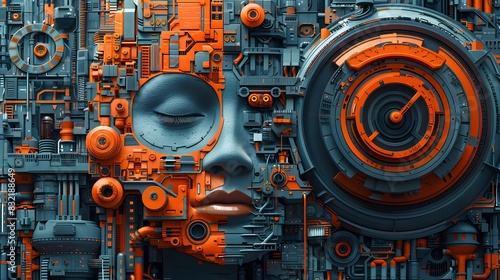 Abstract Background with Gears and Digital Circuit Elements