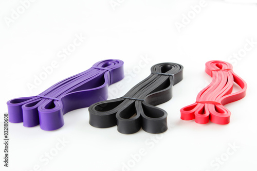  Set of resistance bands for workouts: purple, black and red