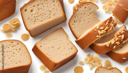 Delicious sliced cereal bread with white backgroundPotato chips on white background photo