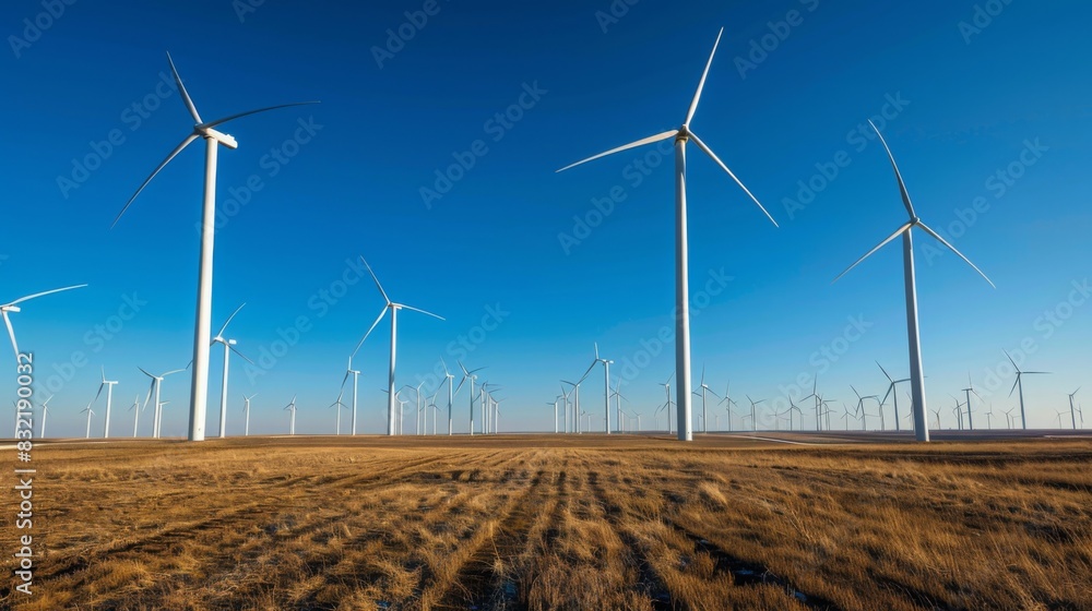 A wind farm in the American Midwest, with massive turbines under a bright blue sky, in an eco-friendly style. --ar 16:9 --style raw Job ID: 30ea5b5c-7b67-4d0e-bf23-31d687a02309 A wind farm in the American Midwest, with massive turbines under a bright blue sky, in an eco-friendly style. --ar 16:9 --style raw Job ID: 30ea5b5c-7b67-4d0e-bf23-31d687a02309