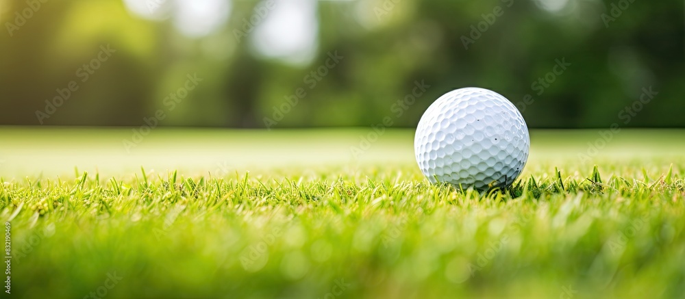 Golf ball lying on the grass. Creative banner. Copyspace image Golf ball lying on the grass. Creative banner. Copyspace image