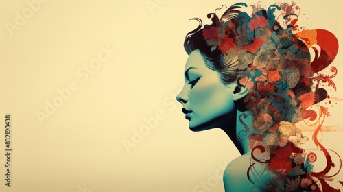 Wallpaper Mural Artistic profile of a woman with colorful abstract hair on a beige background, representing creativity and expression. Torontodigital.ca