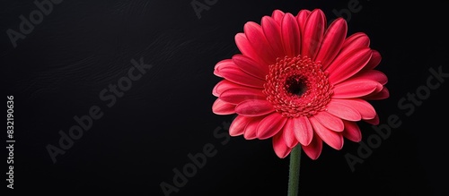 red and pink gerbera flower on black background. Creative banner. Copyspace image