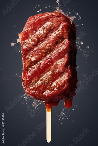 Beef steak on a wooden stick. Ai generative