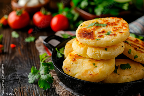 dough cornmeal Arepa, traditional in the cuisine of Colombia and Venezuela photo