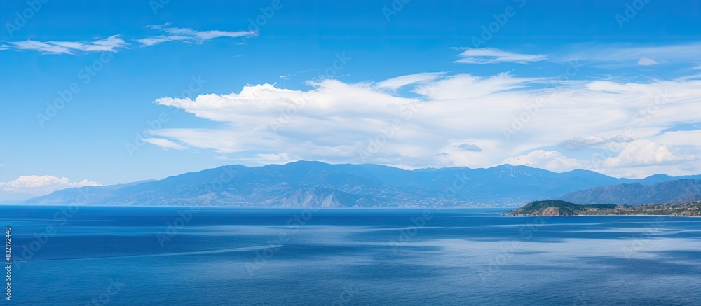 Panoramic views of the blue sky and mountains above the ocean. Creative banner. Copyspace image Panoramic views of the blue sky and mountains above the ocean. Creative banner. Copyspace image