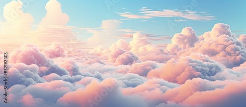 blue sky and cloud Pastel style sky and clouds Freshness of the new day Bright blue background Relaxing feeling like being in the sky. Creative banner. Copyspace image photo