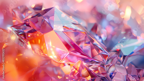 The background is a geometric crystal with iridescent texture and liquid. The render is made in 3D