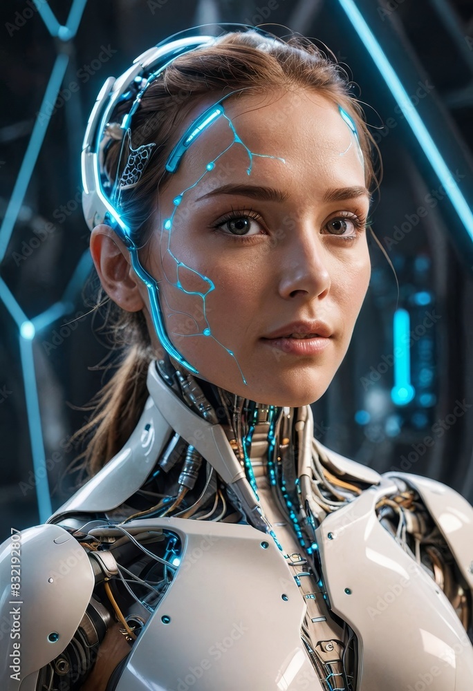 Cyborg Woman with Glowing Blue Circuits Cyborg Woman with Glowing Blue Circuits