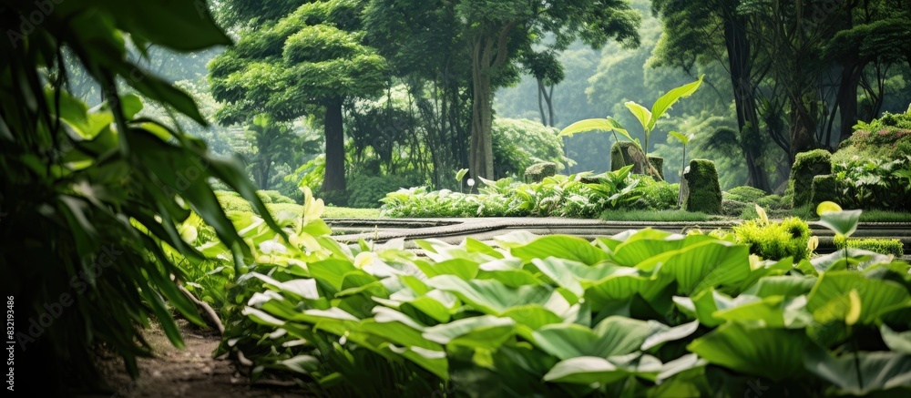 Green plant in botanical garden. Creative banner. Copyspace image Green plant in botanical garden. Creative banner. Copyspace image