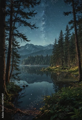 Milky Way Reflection in Mountain Lake