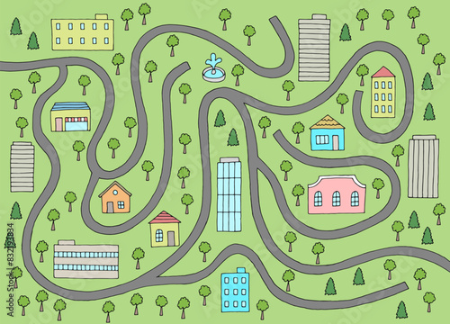 City maze graphic color sketch aerial view illustration vector 