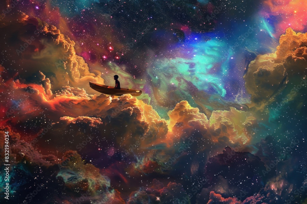 Journey through the colorful nebula a man's adventure in the starry cosmos Journey through the colorful nebula a man's adventure in the starry cosmos