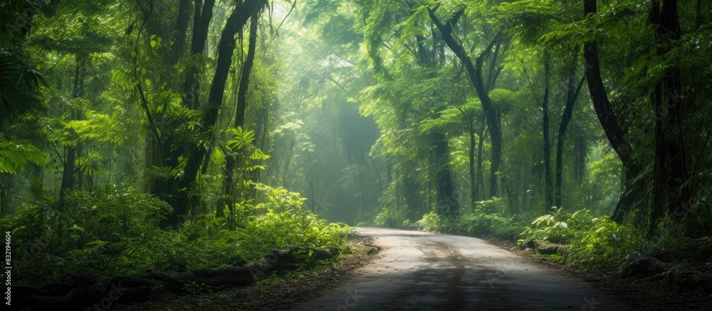 Panoramic tropical wild berry forest off road expedition wallpaper Copy space Selective focus blurred