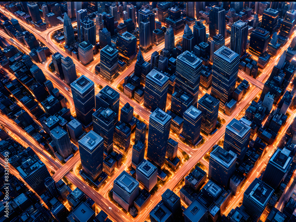 Picture of Aerial perspective of urban skyline, digital city, urban fintech ...