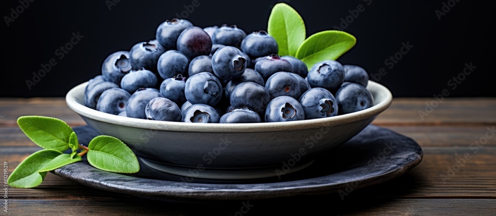 A bunch of ripe vaccinium corymbosum with black skin and a sweet taste are on a small plate in the kitchen. Creative banner. Copyspace image A bunch of ripe vaccinium corymbosum with black skin and a sweet taste are on a small plate in the kitchen. Creative banner. Copyspace image