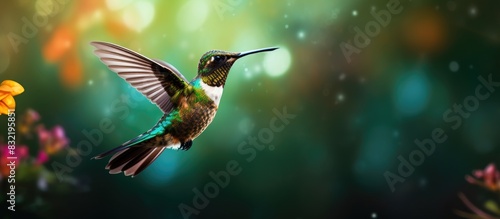 Hummingbird and Green Background. Creative banner. Copyspace image photo
