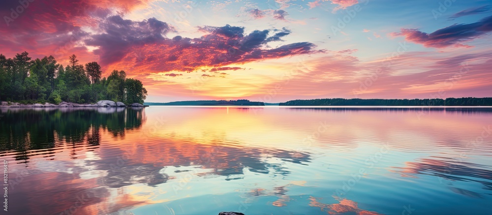 Obraz premium sunset at the lake. Creative banner. Copyspace image