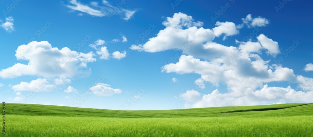Beautiful summer sunny landscape with a green meadow and blue sky. Creative banner. Copyspace image Beautiful summer sunny landscape with a green meadow and blue sky. Creative banner. Copyspace image