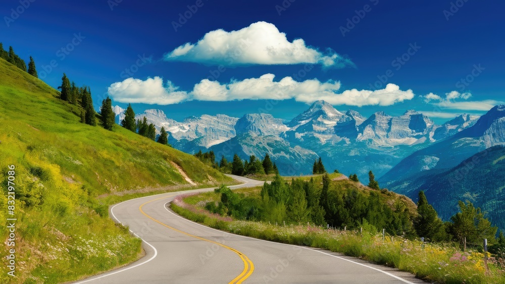 Fototapeta premium Nostalgic Journey on Winding Highway