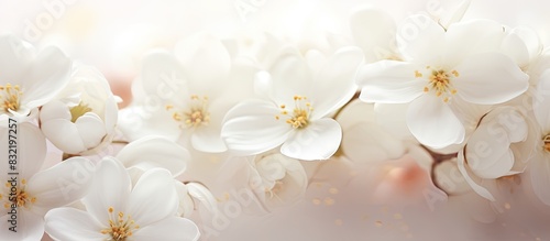 blurred white flowers macro floral background with selective focus technique white flower design template. Creative banner. Copyspace image