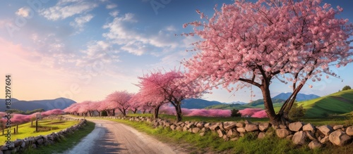 sakura at countryside. Creative banner. Copyspace image
