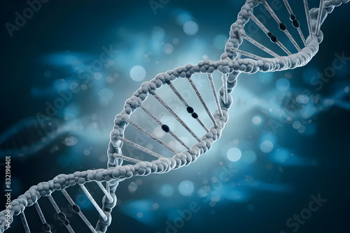 dna strand and dna helix on blue background