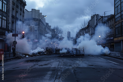 Revolution Barricades in Dusky Urban Landscape  