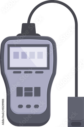 Flat design graphic of a digital multimeter with probe, commonly used for electrical testing