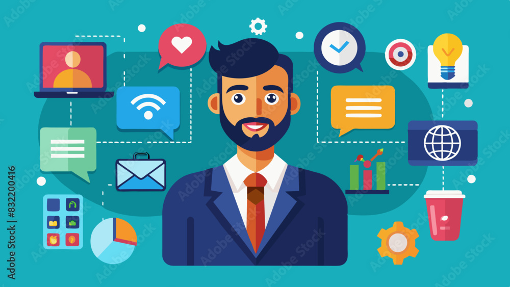 A set of flat design icons featuring an Indian man using various business communication tools like video conferencing and project management software.
A set of flat design icons featuring an Indian man using various business communication tools like video conferencing and project management software.