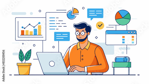A minimalist line art design of an Indian accountant meticulously analyzing financial data on a spreadsheet. 
