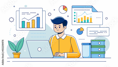 A minimalist line art design of an Indian accountant meticulously analyzing financial data on a spreadsheet. 
