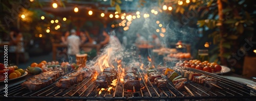Frontal view of an energetic barbecue party photo